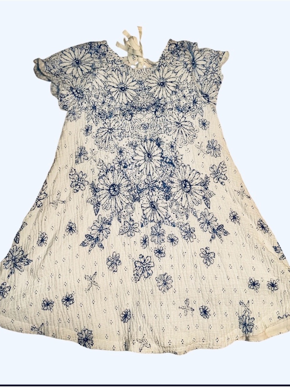Free People White and Blue Floral Backless Mini Dress - Picture 4 of 4